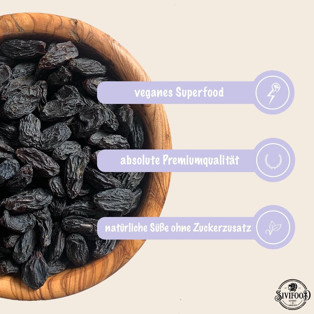 SIVIFOOD sultane negre jumbo 300g - sultane negre mari și delicioase de calitate superioară, uscate în mod natural struguri dulci fructiferi nesulfurați neîndulciți neîndulciți fără ulei fără aditivi Kishmish Produse deshidratate Naty Shop