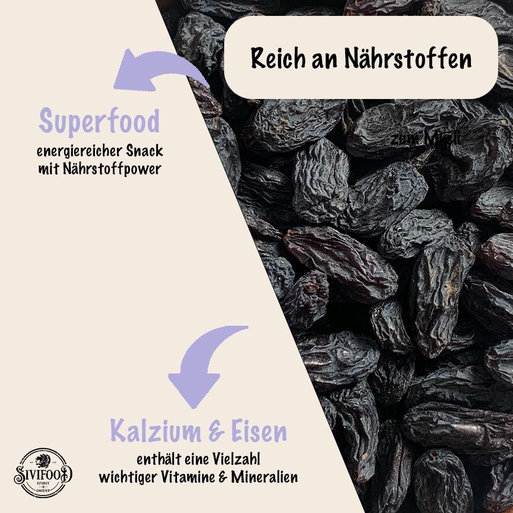 SIVIFOOD raisins secs noirs jumbo 300g - gros et délicieux raisins secs noirs de qualité supérieure, raisins fruités sucrés naturellement séchés, non sulfurés, non sucrés, sans huile, sans additifs Kishmish, produits déshydratés Naty Shop