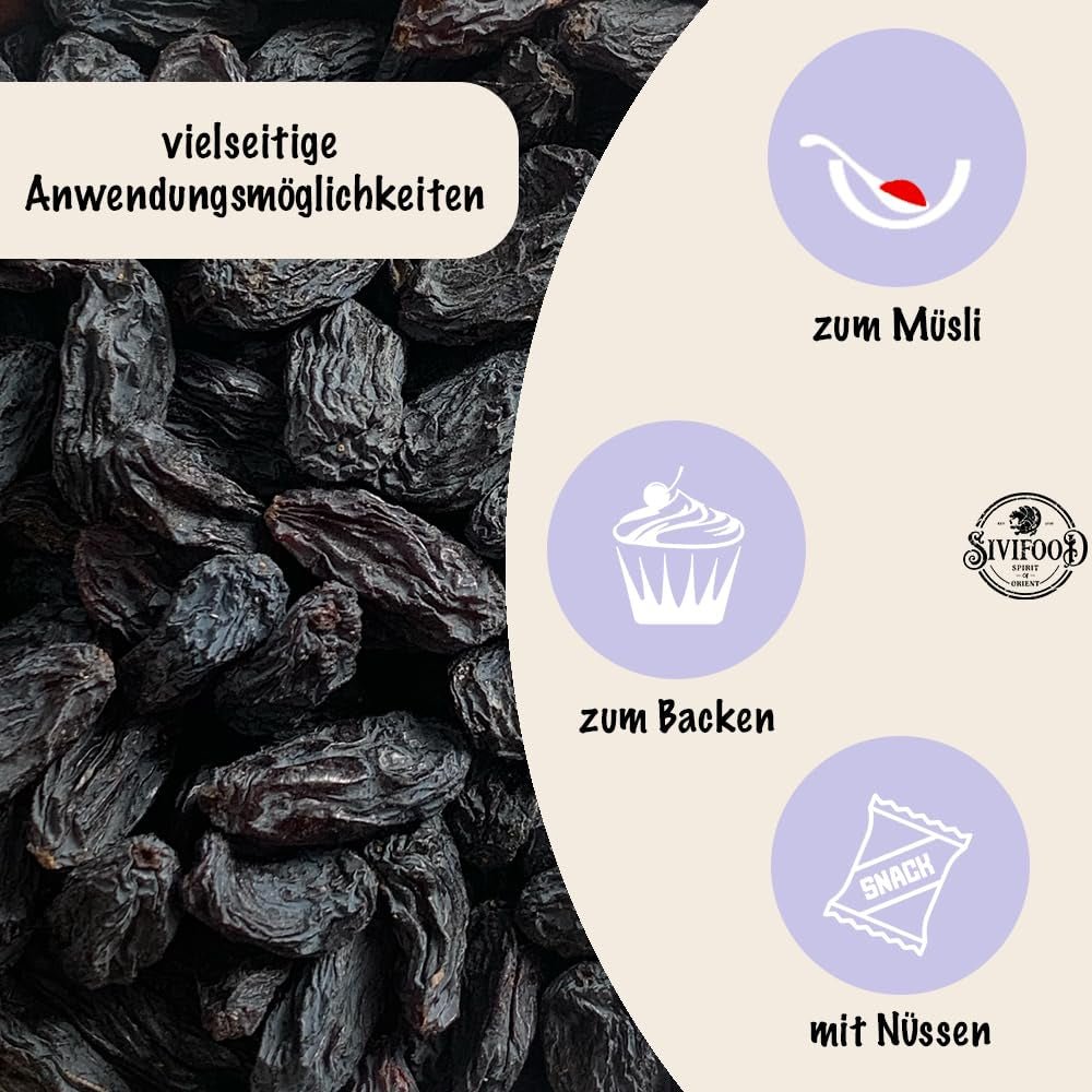 SIVIFOOD sultane negre jumbo 300g - sultane negre mari și delicioase de calitate superioară, uscate în mod natural struguri dulci fructiferi nesulfurați neîndulciți neîndulciți fără ulei fără aditivi Kishmish Produse deshidratate Naty Shop