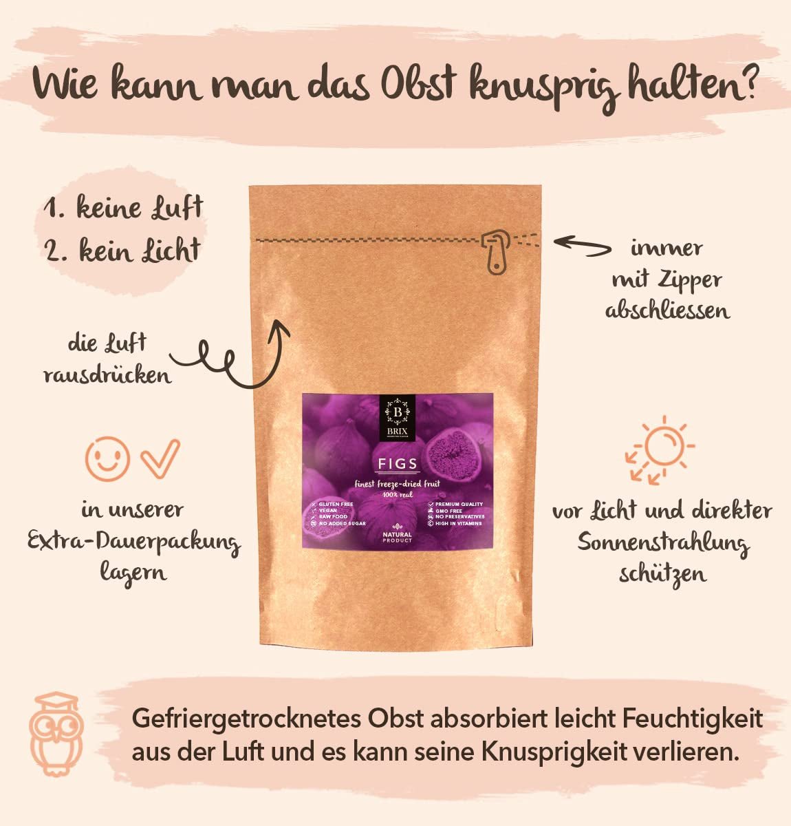 Figues lyophilisées BRIX | Figues séchées au naturel 95 g | Great Taste Award pour les fruits secs, séchés | Sans OGM, sans gluten, végétalien, vitamines retenues Naty Shop Produits déshydratés