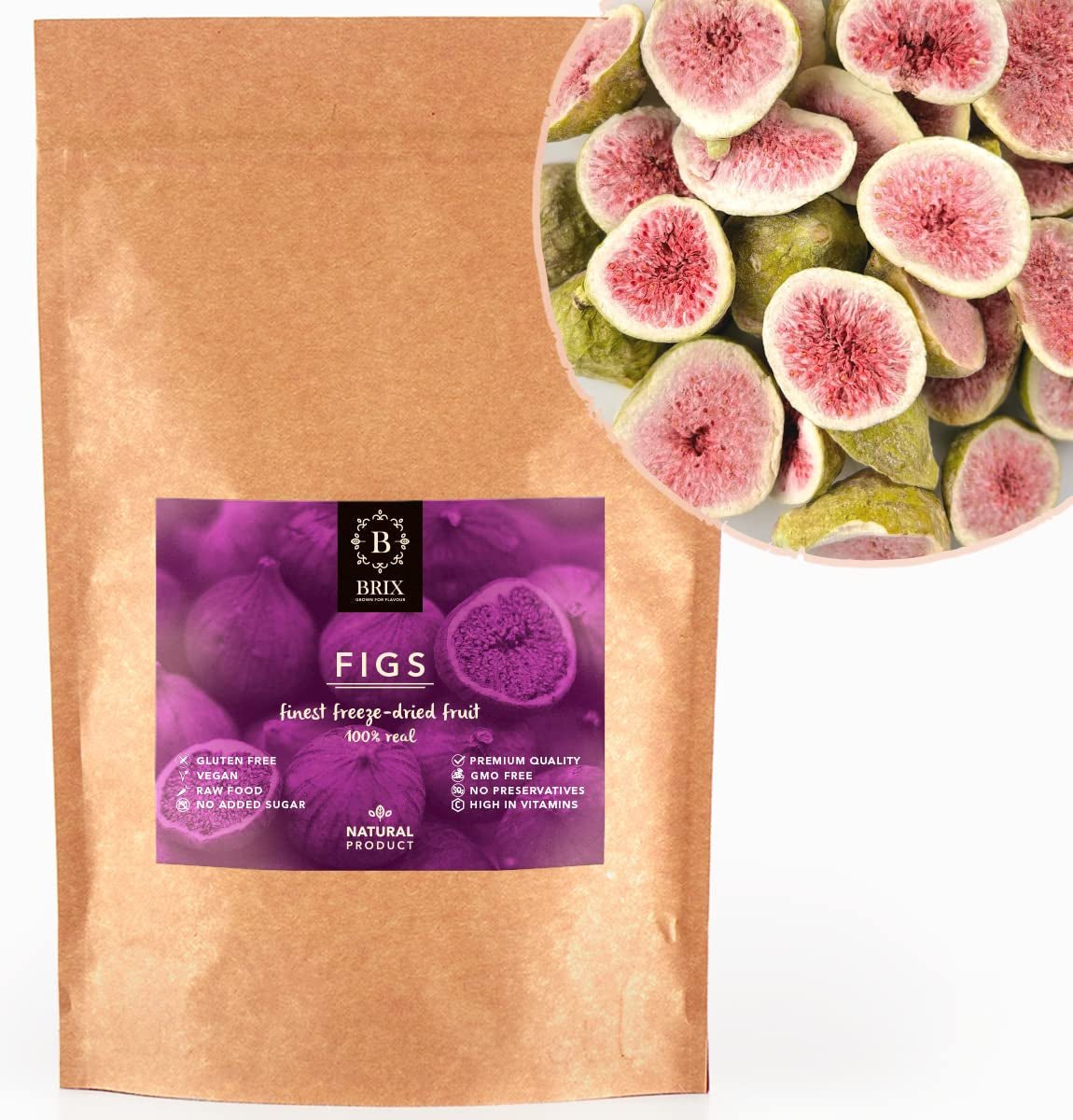 Figues lyophilisées BRIX | Figues séchées au naturel 95 g | Great Taste Award pour les fruits secs, séchés | Sans OGM, sans gluten, végétalien, vitamines retenues Naty Shop Produits déshydratés Titre par défaut