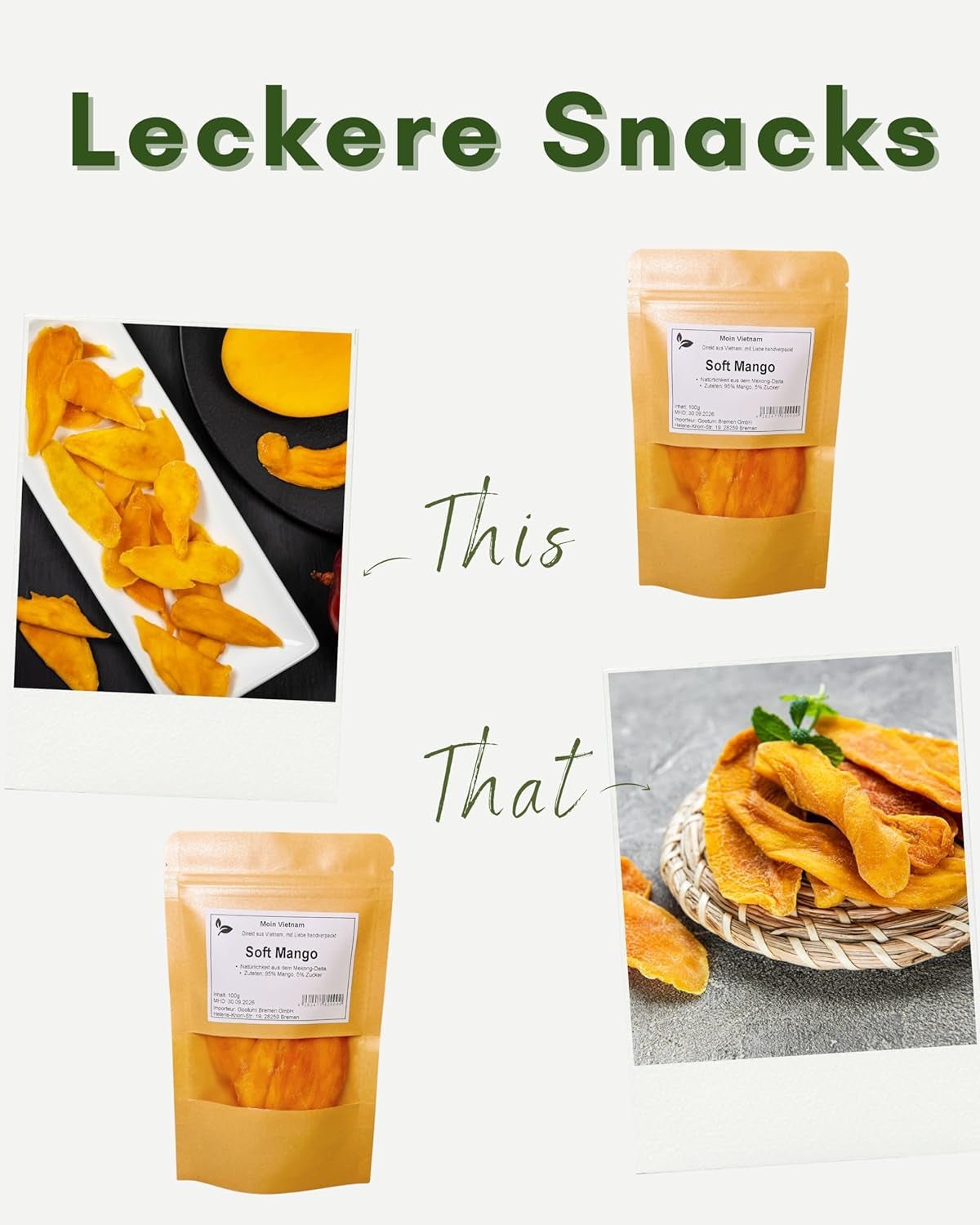 SOFT MANGO - Felii moi de mango uscat din Vietnam - Aromă fructată și exotică - Vitaminele Power A, C, E - Vegan - Punguță stand-up 100g Mango uscat Produse deshidratate Naty Shop