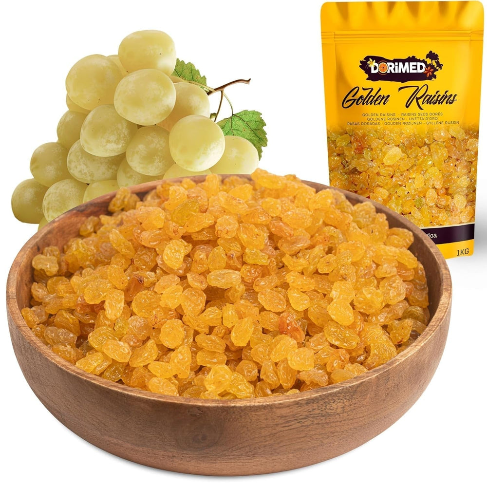 Raisins dorés | Raisins secs dorés 1 kg | Sans sucre | Gros raisins dorés | Sans OGM | Originaire d'Afrique du Sud | Riche en fibres | Produits déshydratés Naty Shop Titre par défaut