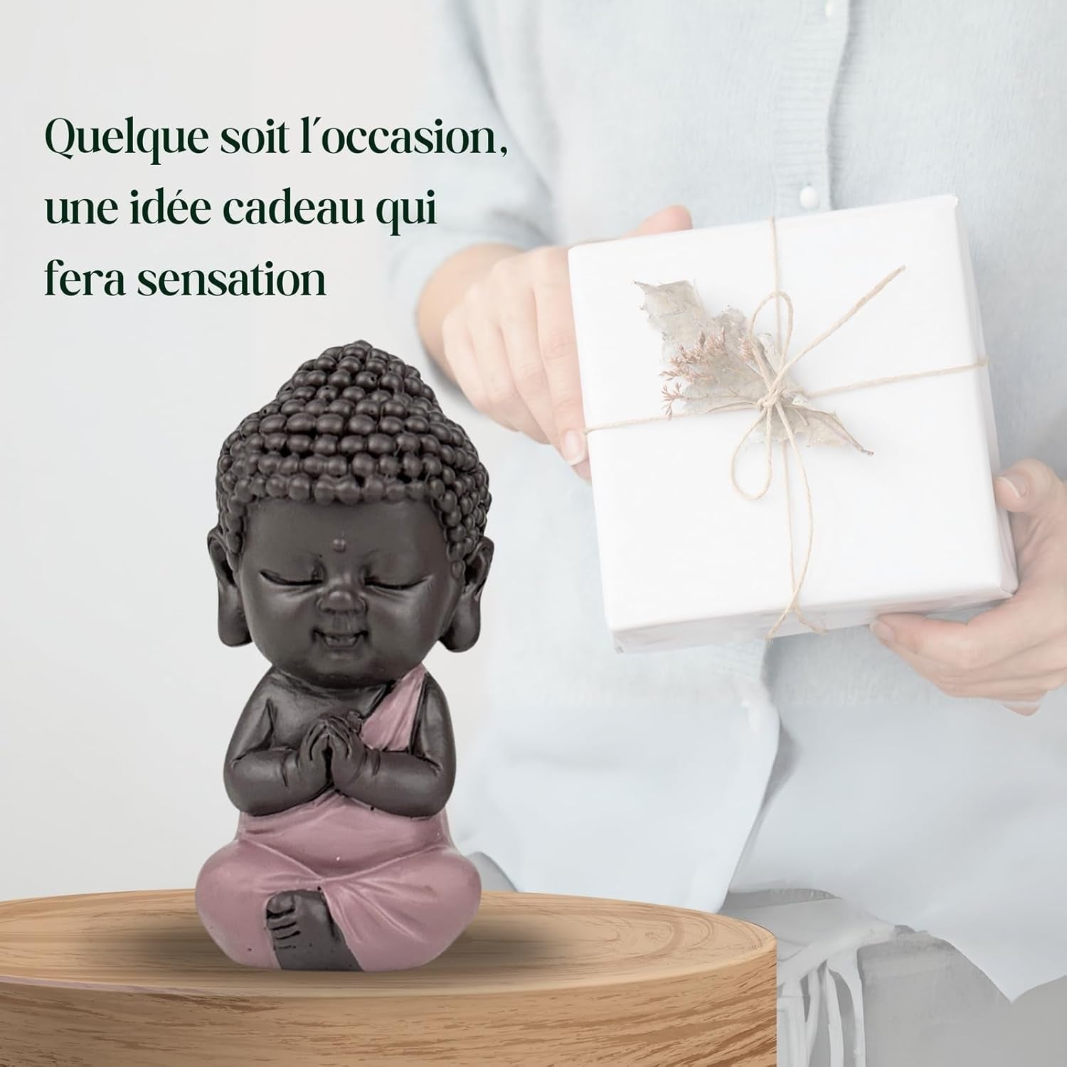 Statuetă Baby Buddha Pink Toge - Figurină inspirată și veselă - Talisman pozitiv Concentrare - Idee de cadou drăguț și spiritual - H 7 cm - Zen'Light Statuete si sculpturi Naty Shop