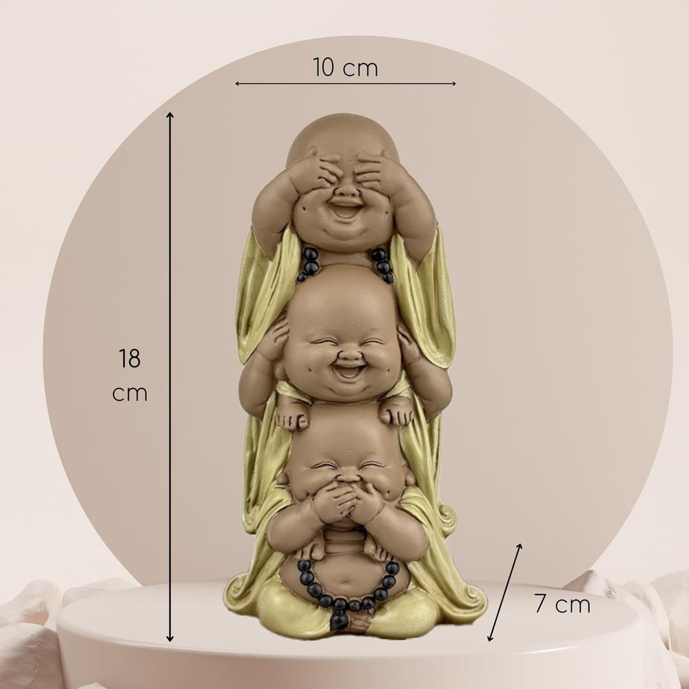 Statue 3 Bouddhas rieurs - Ne rien voir - Ne rien entendre - Ne rien dire - Bébé Bouddha Ensemble symbolique - Ambiance paisible et joyeuse - Déco Zen - H 18 cm - Zen'Light Statuettes et sculptures Naty Shop