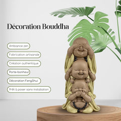 Statue 3 Bouddhas rieurs - Ne rien voir - Ne rien entendre - Ne rien dire - Bébé Bouddha Ensemble symbolique - Ambiance paisible et joyeuse - Déco Zen - H 18 cm - Zen'Light Statuettes et sculptures Naty Shop