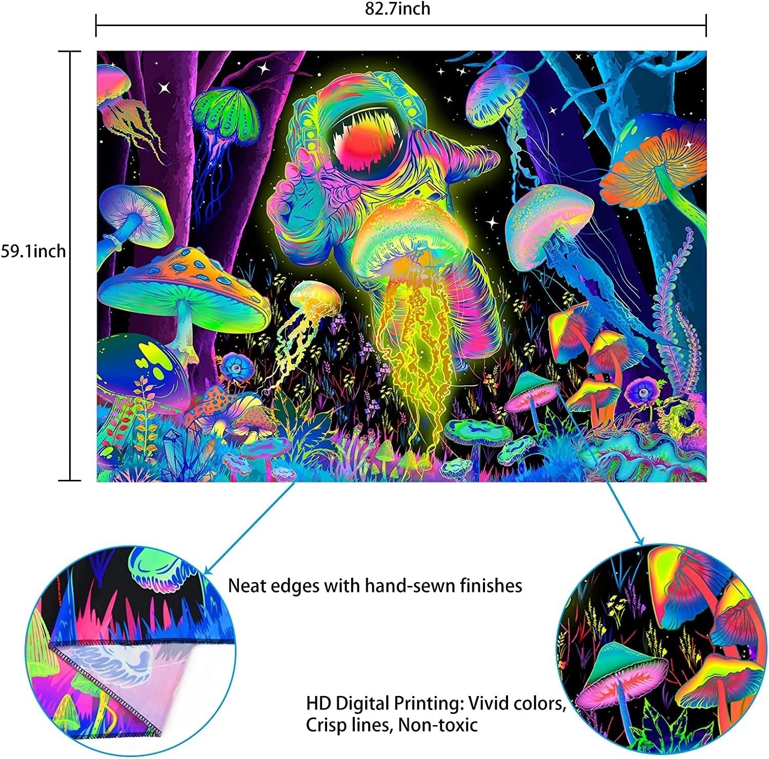 Tapisserie alishomtll lumière noire art mural abstrait Maison - Accessoires et Décorations Naty Shop