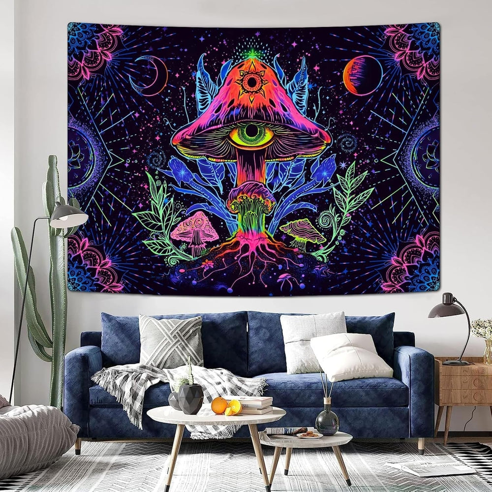 Tapisserie alishomtll champignon fluorescent lumière noire mandala Accueil - Accessoires et Décorations Naty Shop