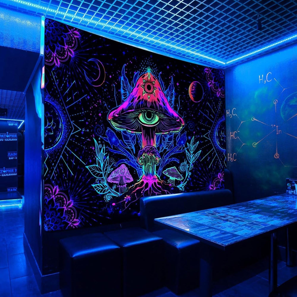 Tapisserie alishomtll champignon fluorescent lumière noire mandala Accueil - Accessoires et Décorations Naty Shop