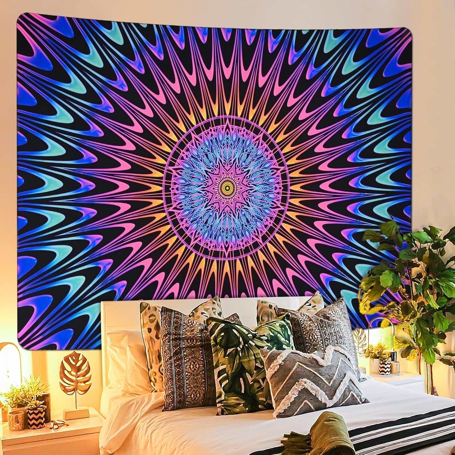 Tapisserie alishomtll mandala coloré black light art Accueil - Accessoires et Décorations Naty Shop