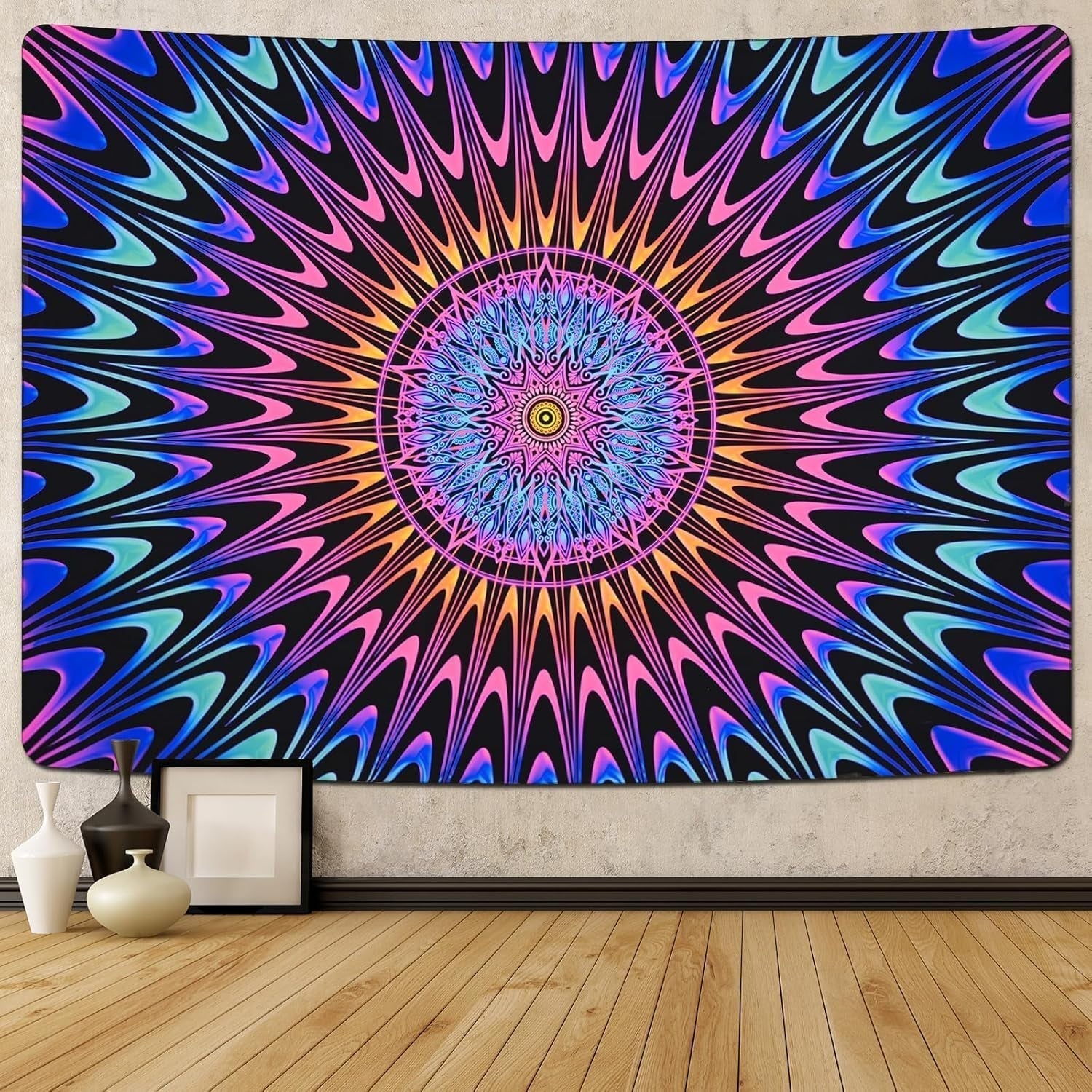 Tapisserie alishomtll mandala coloré black light art Accueil - Accessoires et Décorations Naty Shop