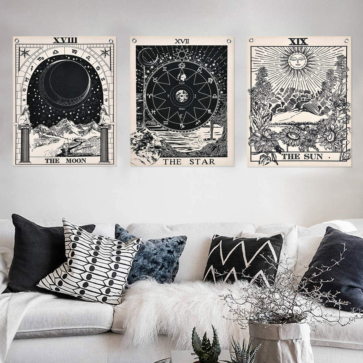Alishomtll tapisserie jeu de tarot soleil lune étoiles Accueil - Accessoires et Décorations Naty Shop Jeu de tarot (noir et blanc) 40 X 50 Cm