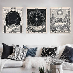 Alishomtll tapisserie jeu de tarot soleil lune étoiles Accueil - Accessoires et Décorations Naty Shop Jeu de tarot (noir et blanc) 40 X 50 Cm