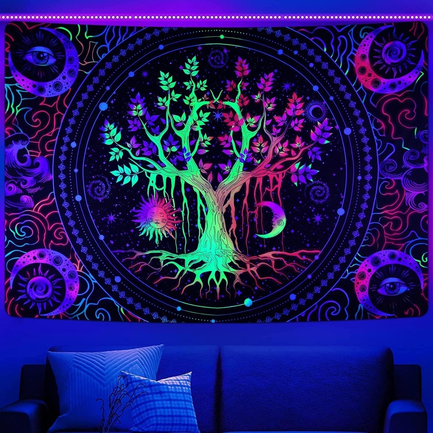 Tapisserie alishomtll arbre vie fluorescent soleil et lune Accueil - Accessoires et Décorations Naty Shop
