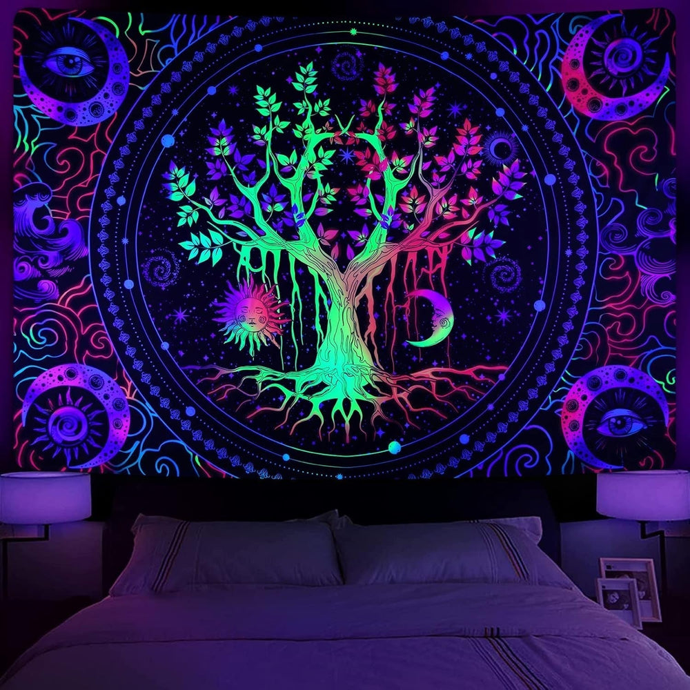 Tapisserie alishomtll arbre vie fluorescent soleil et lune Maison - Accessoires et Décorations Naty Shop Multi 210L X 150B Cm