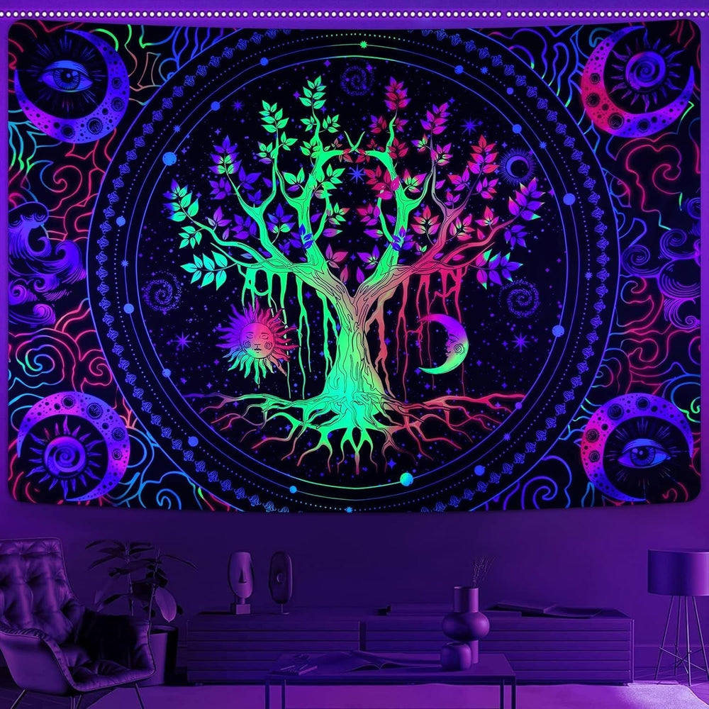 Tapisserie alishomtll arbre vie fluorescent soleil et lune Accueil - Accessoires et Décorations Naty Shop