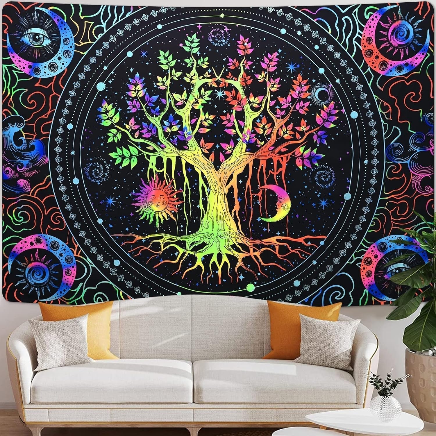 Tapisserie alishomtll arbre vie fluorescent soleil et lune Accueil - Accessoires et Décorations Naty Shop