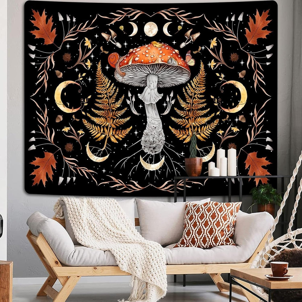 Tapiserie alishomtll vintage mushroom moon maple leaf botanical Casa - Accesorii si Decoratiuni Naty Shop