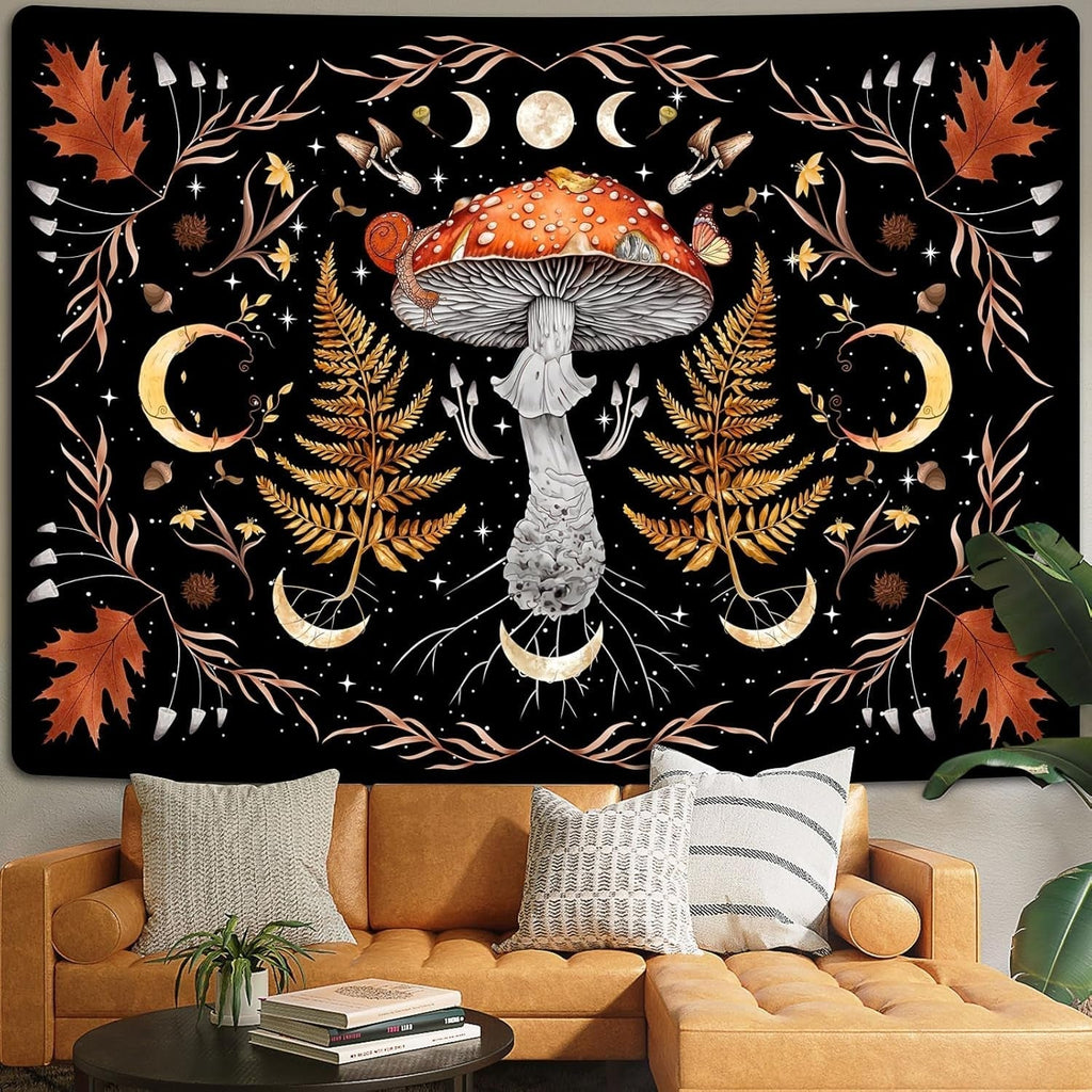 Tapiserie alishomtll vintage mushroom moon maple leaf botanical Casa - Accesorii si Decoratiuni Naty Shop