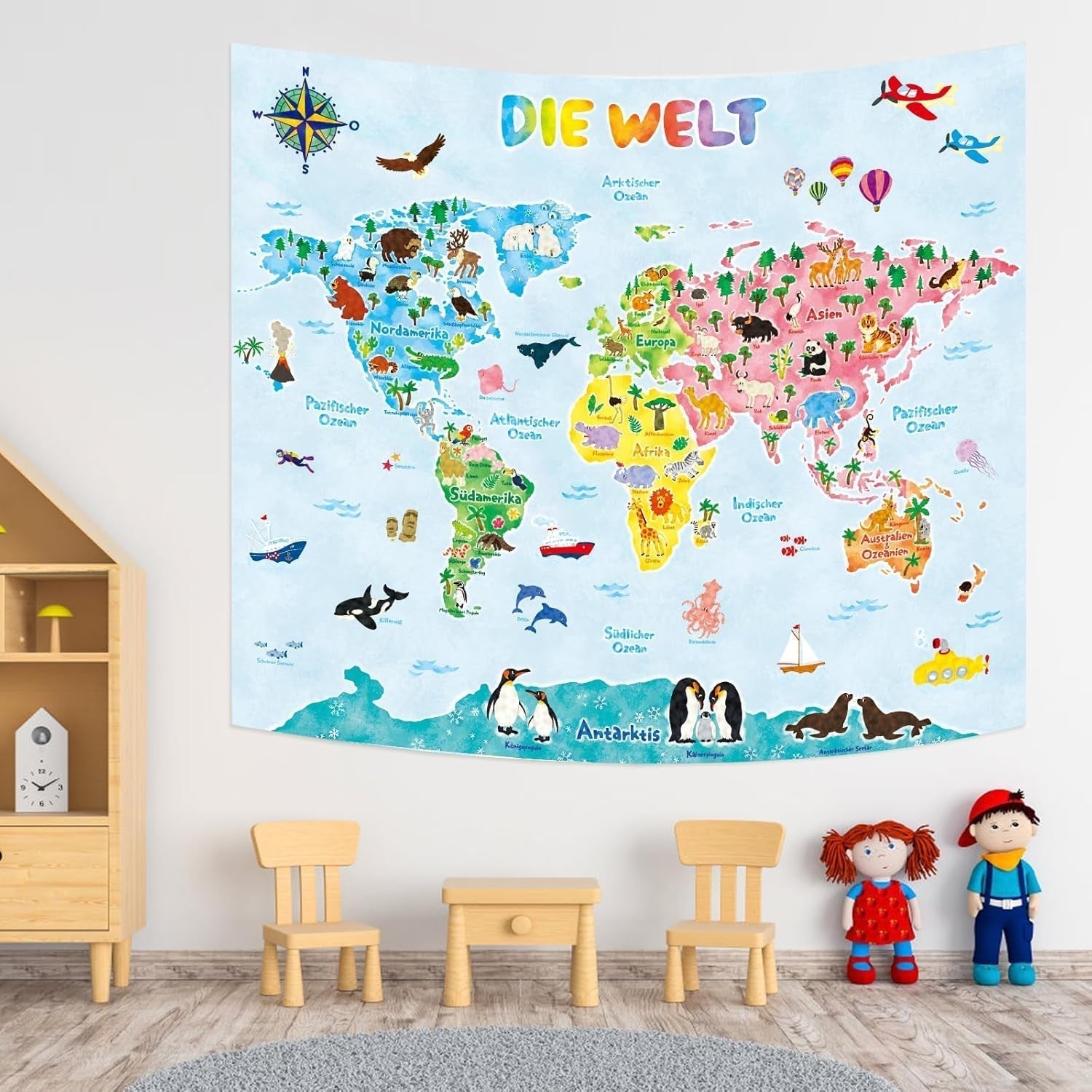 Tapisserie Bashom Carte du monde animal allemand pour enfants Accueil - Accessoires et Décorations Naty Shop Tp-007