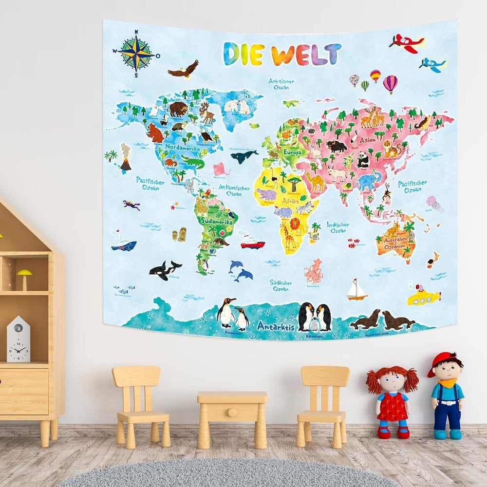 Tapisserie Bashom Carte du monde animal allemand pour enfants Accueil - Accessoires et Décorations Naty Shop Tp-007