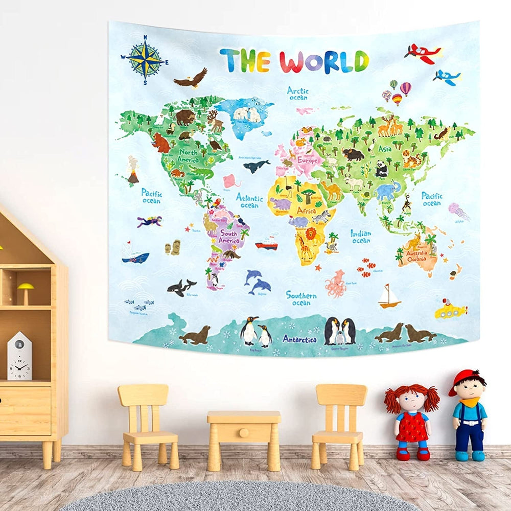 Tapisserie Bashom carte du monde animal allemand pour enfants Accueil - Accessoires et Décorations Naty Shop Tp-001