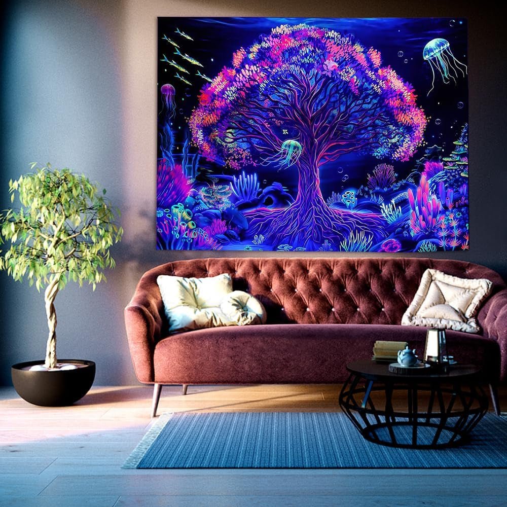 Tapisserie arbre de vie mandala fluo Accueil - Accessoires et Décorations Naty Shop
