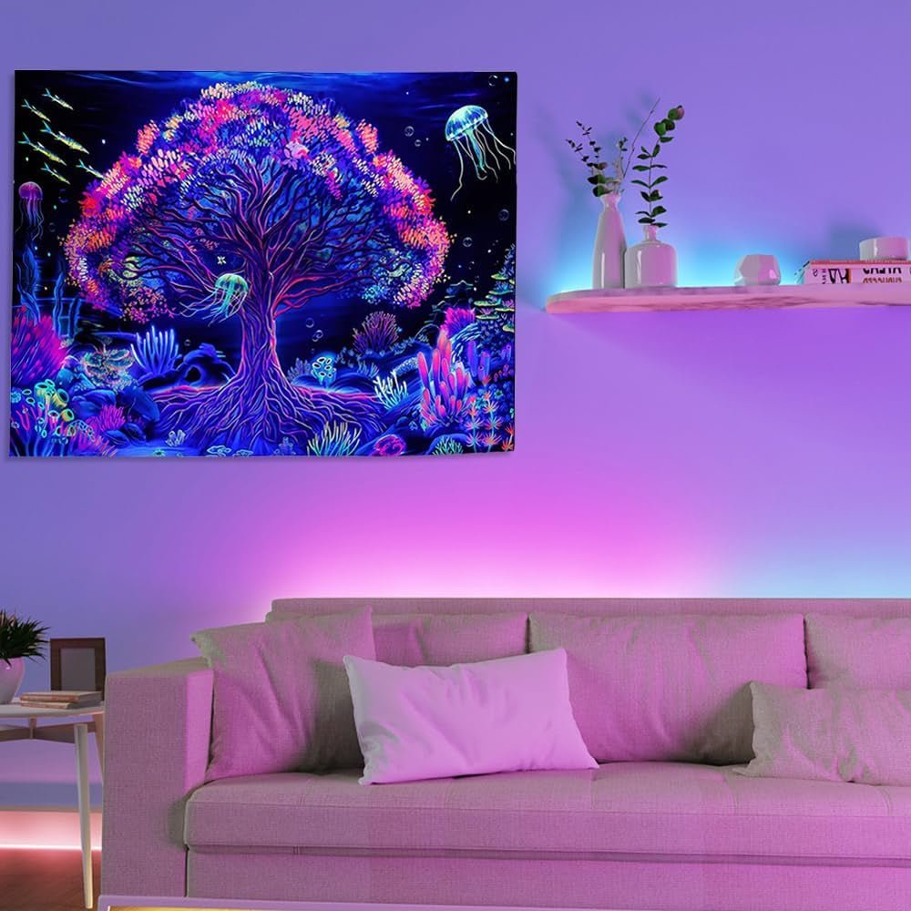 Tapiserie copac viata mandala fluorescent Casa - Accesorii si Decoratiuni Naty Shop