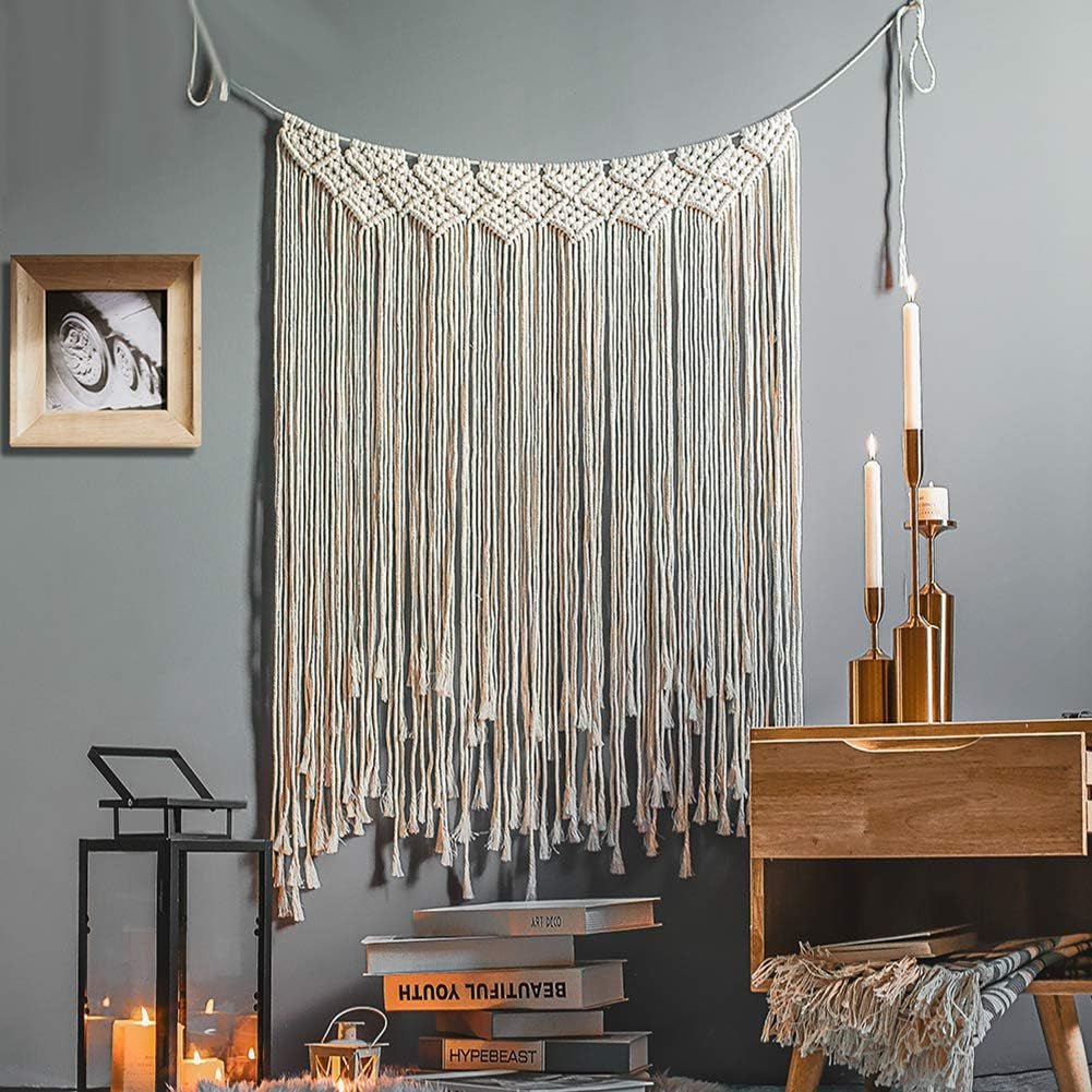 Tapisserie déco attrape-rêves tissé blanc décoration murale Maison - Accessoires et Décorations Naty Shop Rideau à franges