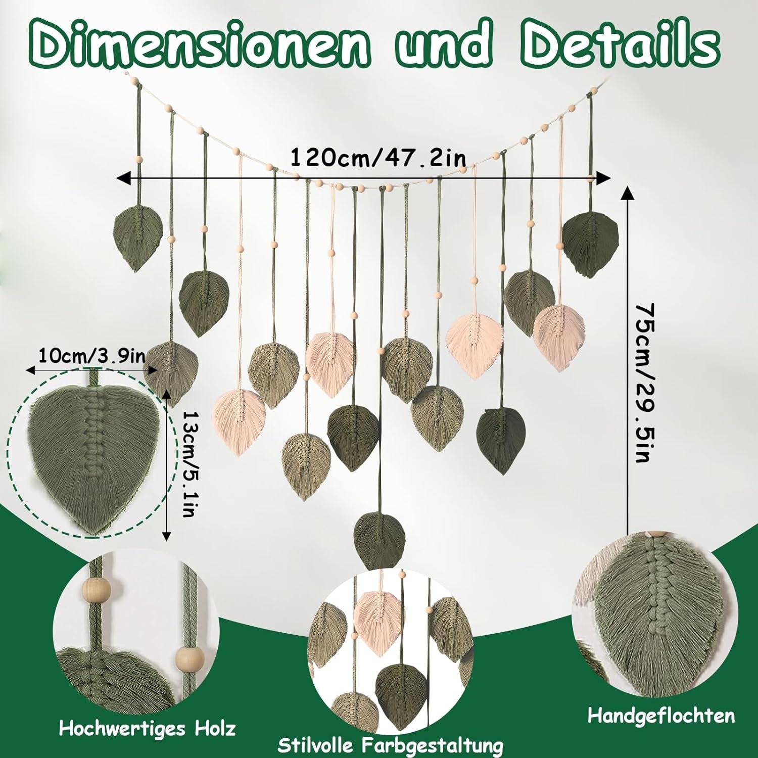 Tapisserie décoration perles en bois motif feuille Maison - Accessoires et Décorations Naty Shop