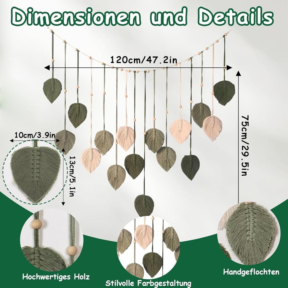 Tapisserie décoration perles en bois motif feuille Maison - Accessoires et Décorations Naty Shop