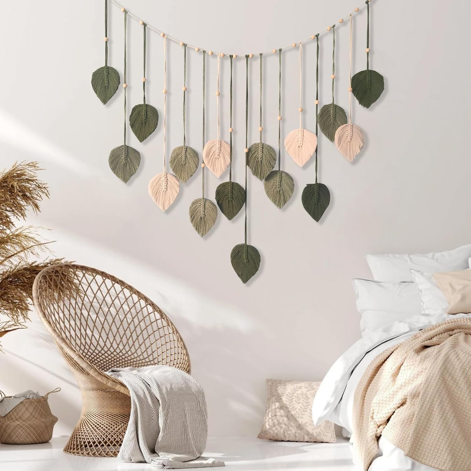 Tapisserie décoration perles en bois motif feuille Maison - Accessoires et Décorations Naty Shop