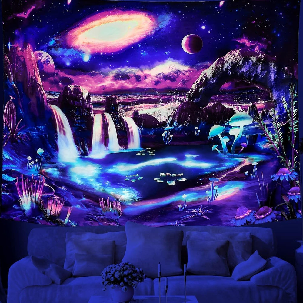 Tapisserie dremisland blacklight champignon psychédélique réactif galaxie mur Maison - Accessoires et Décorations Naty Shop Calea Lactee 150L X 130B Cm