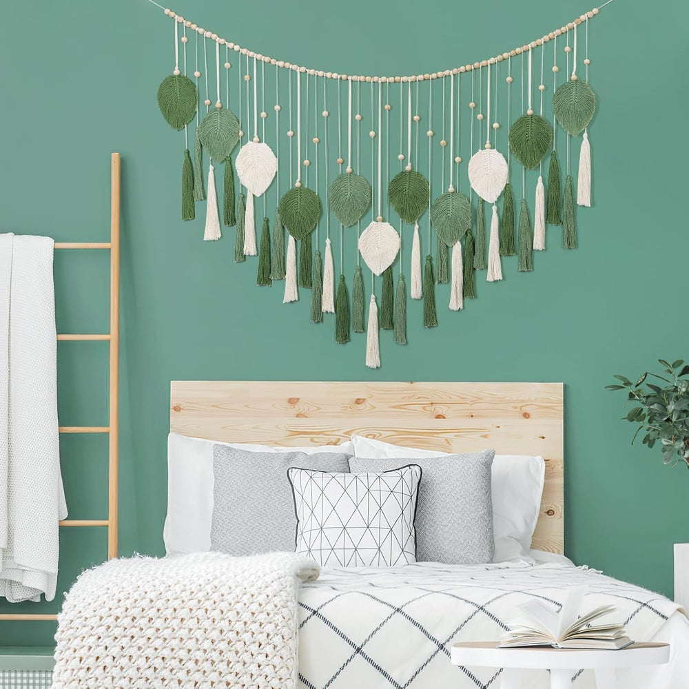 Tapiserie dremisland mare bej frunze verzi ciucure Casa - Accesorii si Decoratiuni Naty Shop