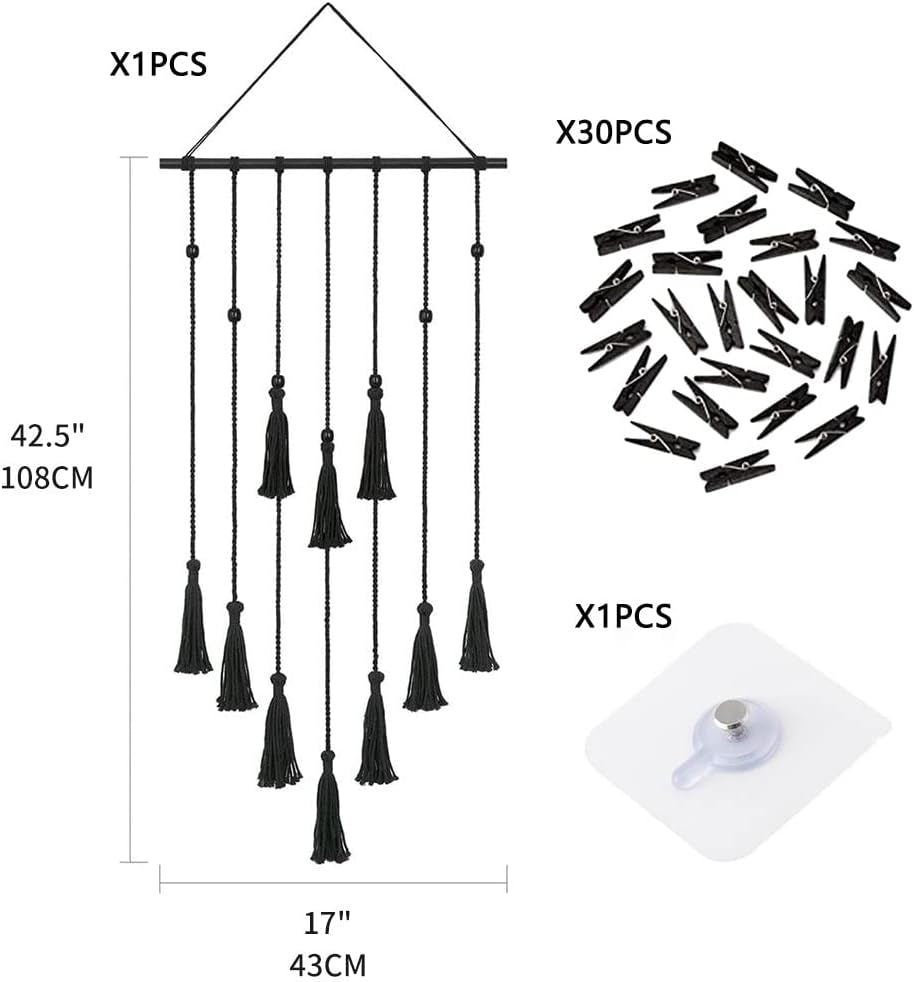 Tapisserie photo corde photo clips bois crochets Accueil - Accessoires et Décorations Naty Shop