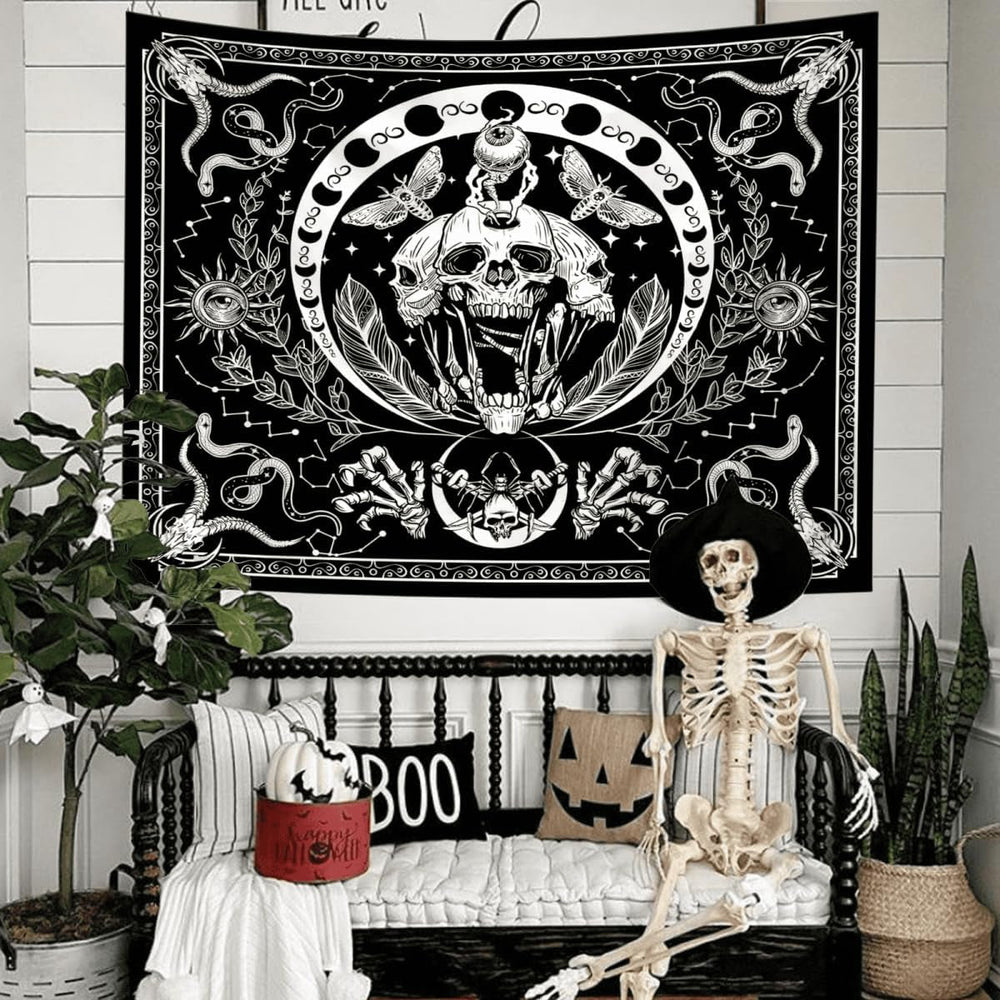 Tapisserie gothique halloween bannière noir blanc Accueil - Accessoires et Décoration Naty Shop