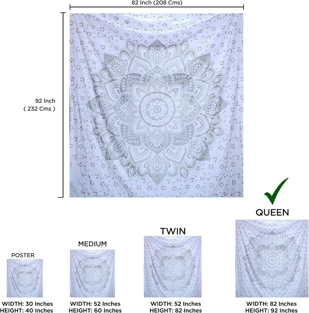 Tapiserie indiana mandala alb argintiu camera estetic panza Casa - Accesorii si Decoratiuni Naty Shop