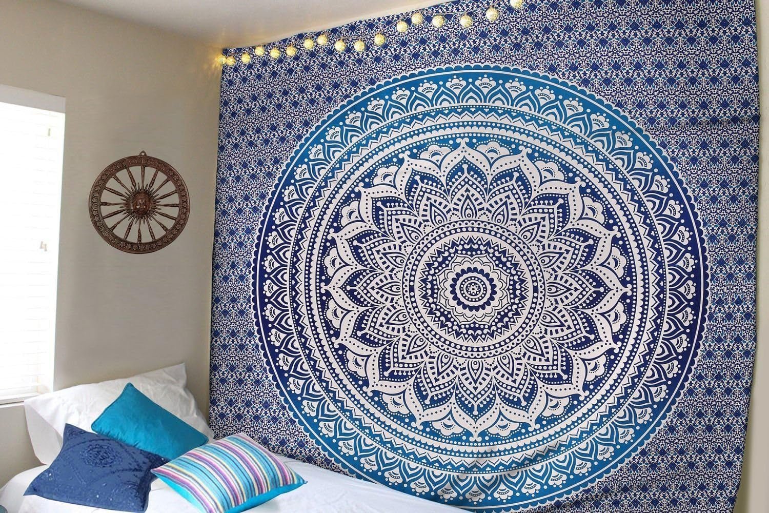 Tapisserie indienne mandala bleu décoration de chambre esthétique Maison - Accessoires et Décorations Naty Shop