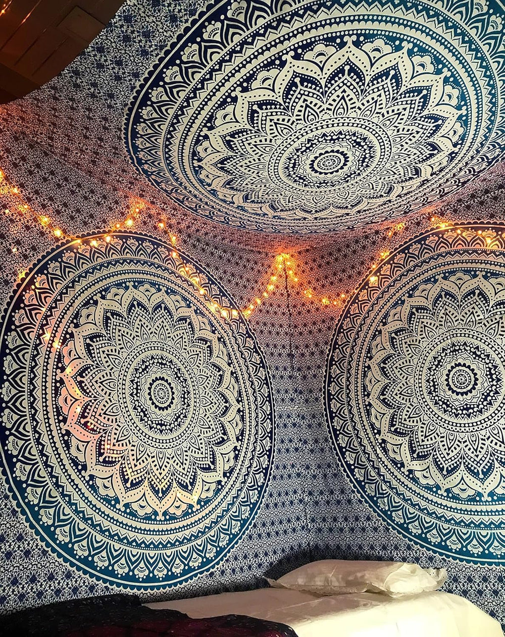 Tapisserie indienne mandala bleu décoration de chambre esthétique Maison - Accessoires et Décorations Naty Shop