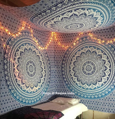 Tapisserie indienne mandala bleu décoration de chambre esthétique Maison - Accessoires et Décorations Naty Shop