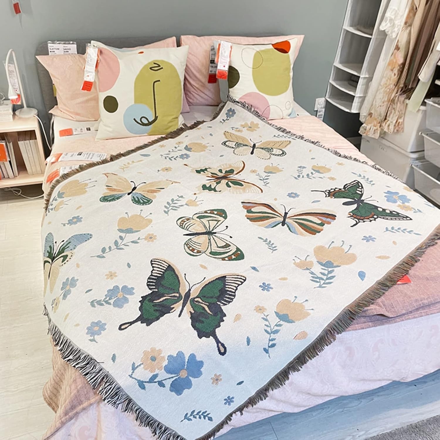 Tapiserie lumisyne double sided bumbac tesute patura arunca Casa - Accesorii si Decoratiuni Naty Shop Fluturele întâlnește floarea