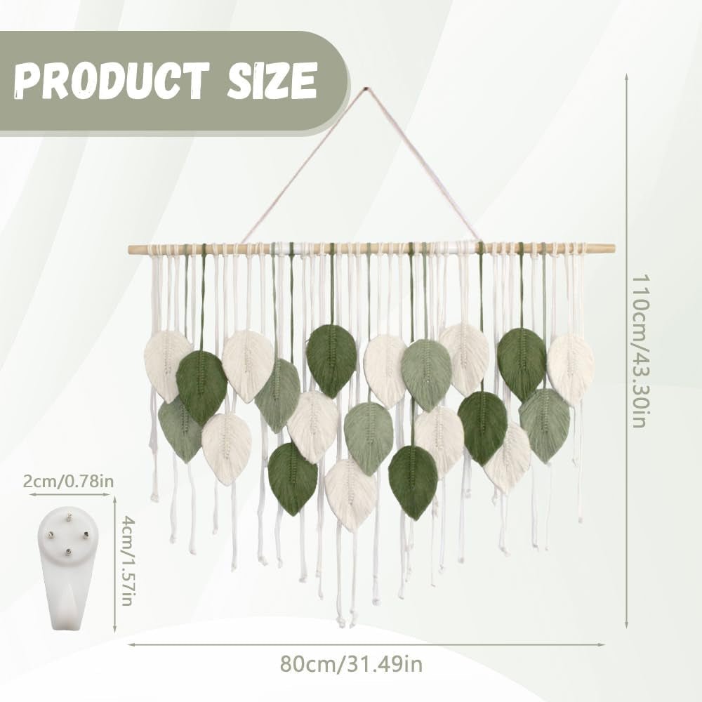 Grande tapisserie d'art tissée à la main en forme de feuille de pompon Accueil - Accessoires et Décorations Naty Shop