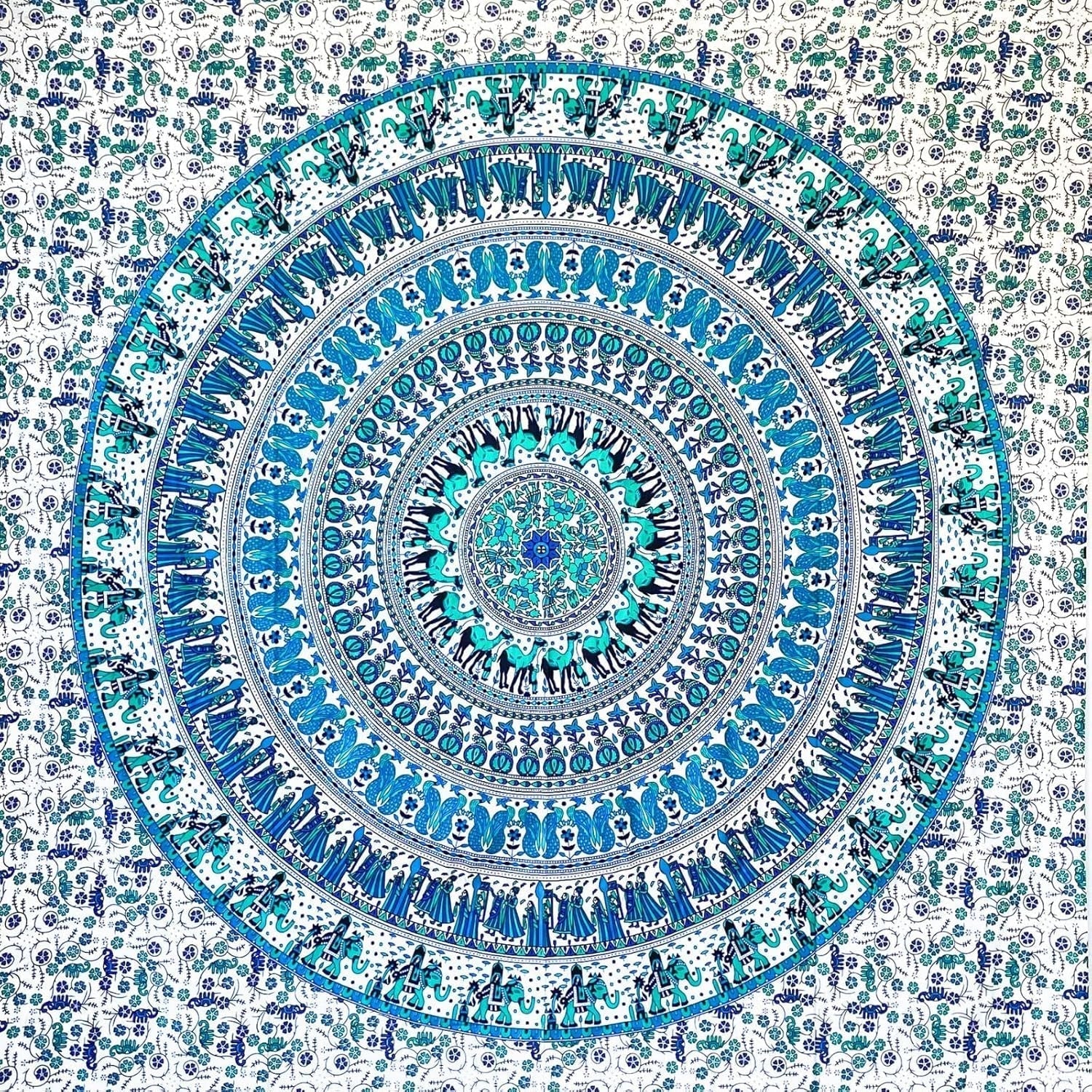 Tapiserie momomus mandala bumbac colorat desene orientale Casa - Accesorii si Decoratiuni Naty Shop Alb-albastru 135L X 210B Cm