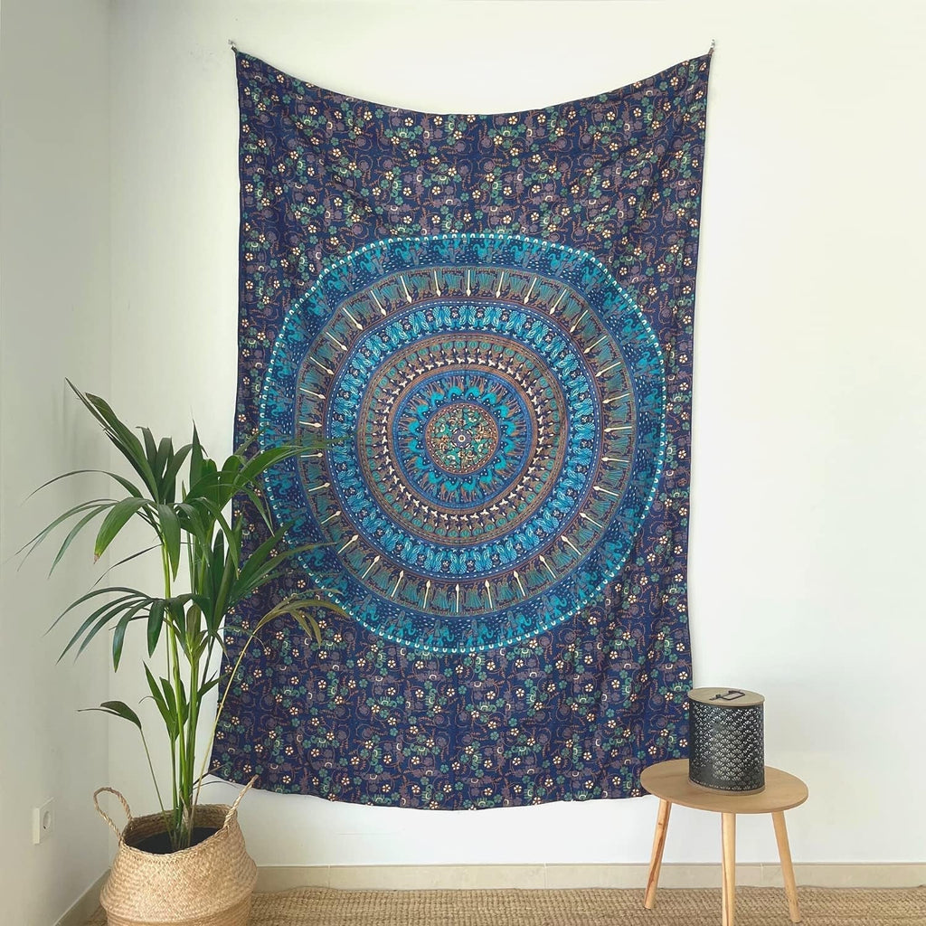 Tapiserie momomus mandala bumbac colorat desene orientale Casa - Accesorii si Decoratiuni Naty Shop Albastru C 135L X 210B Cm