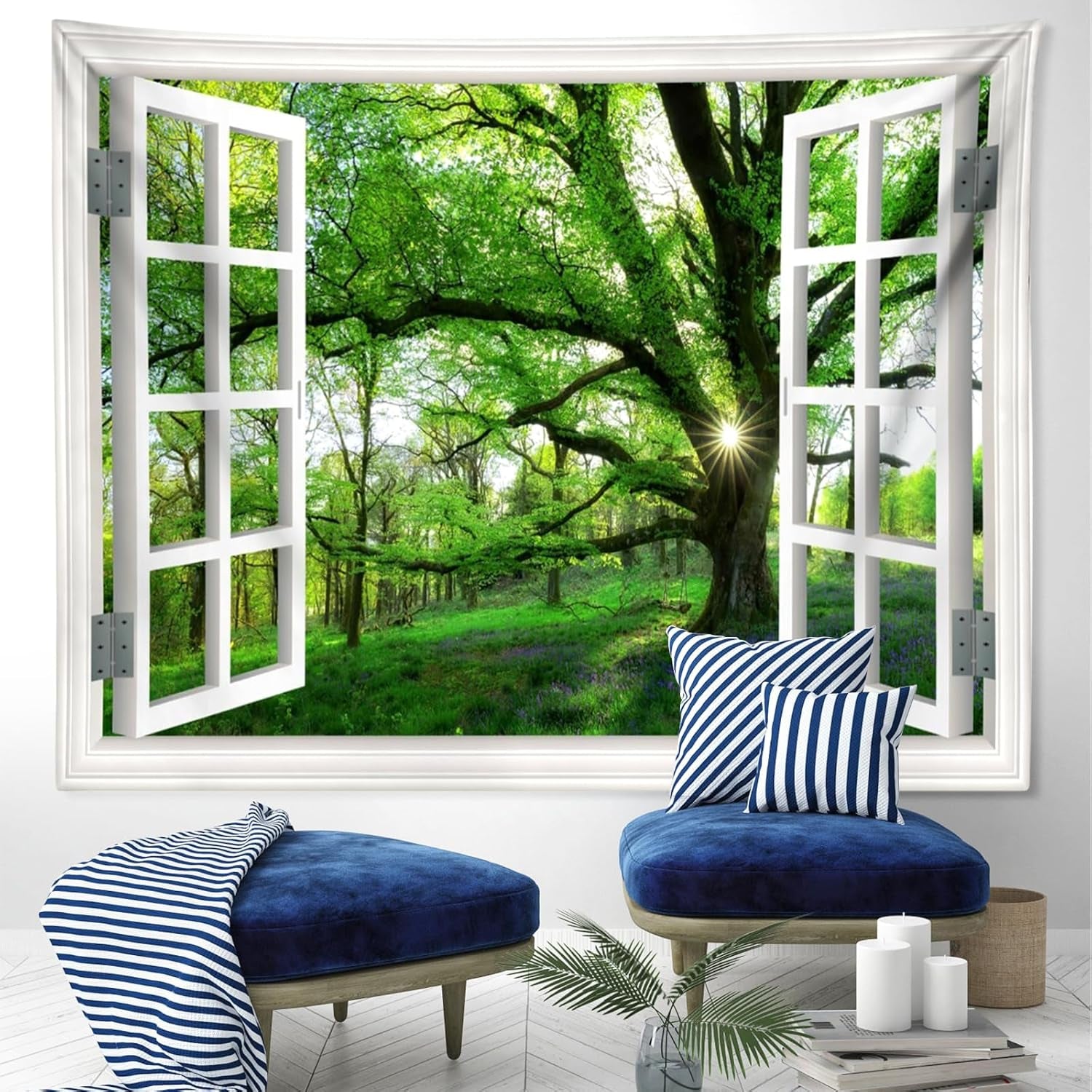 Tapisserie paysage jungle xxl forêt toile fenêtre Maison - Accessoires et Décorations Naty Shop