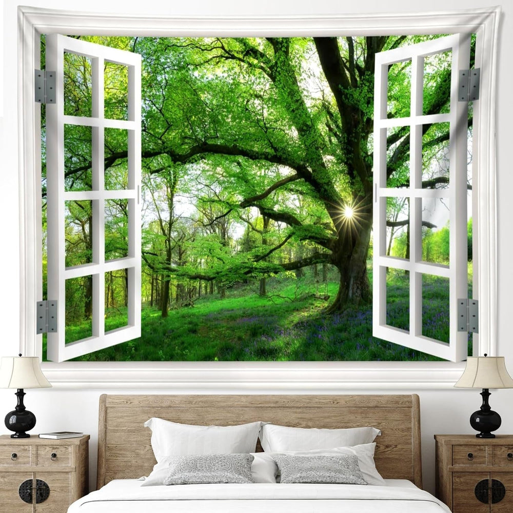 Tapisserie paysage jungle xxl forêt toile fenêtre Maison - Accessoires et Décorations Naty Shop