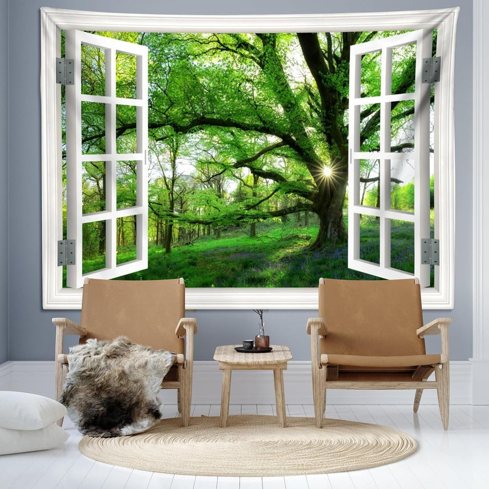 Tapisserie paysage jungle xxl forêt toile fenêtre Maison - Accessoires et Décorations Naty Shop