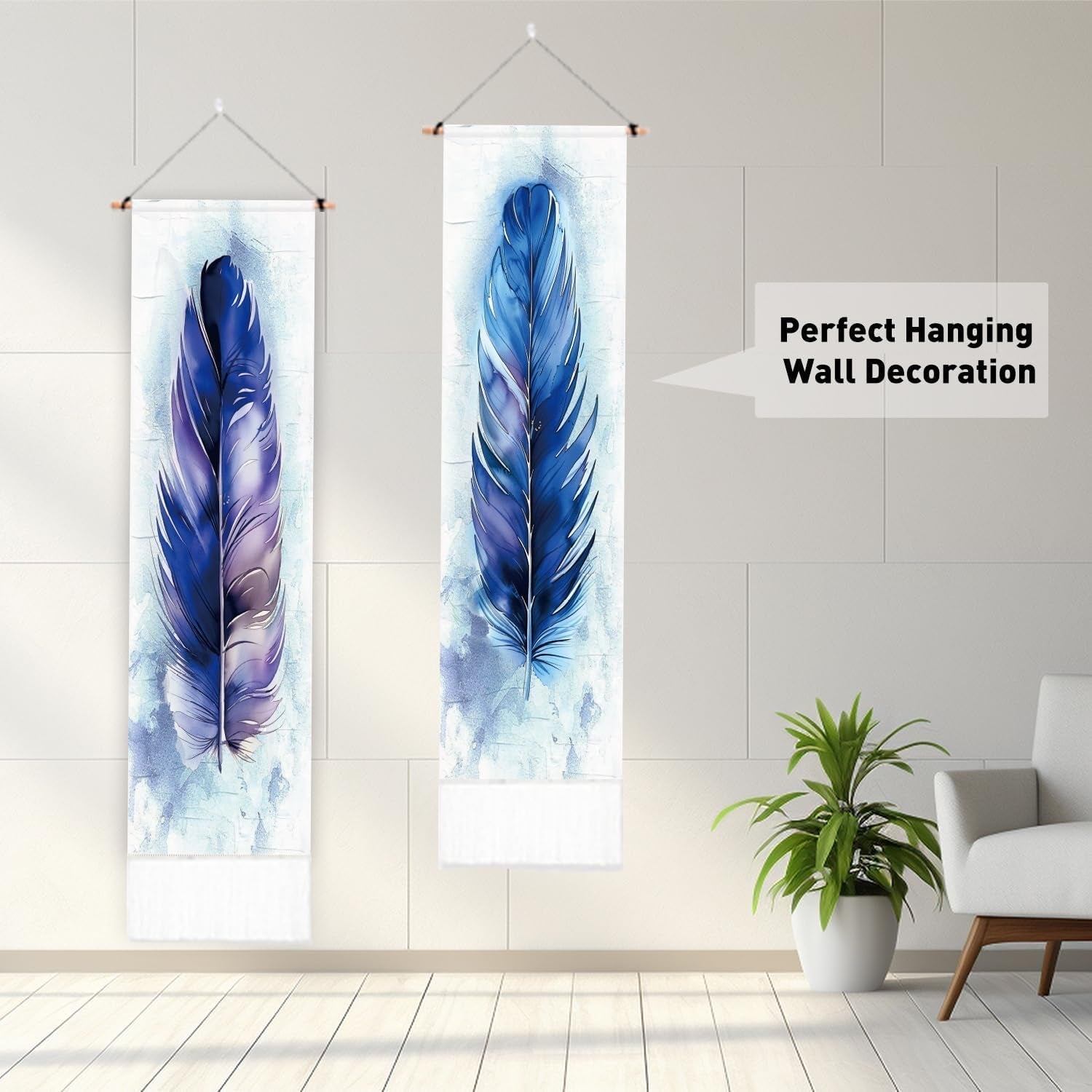 Tapisserie pligreat pack tapis plumes bleu mur vertical Maison - Accessoires et Décorations Naty Shop