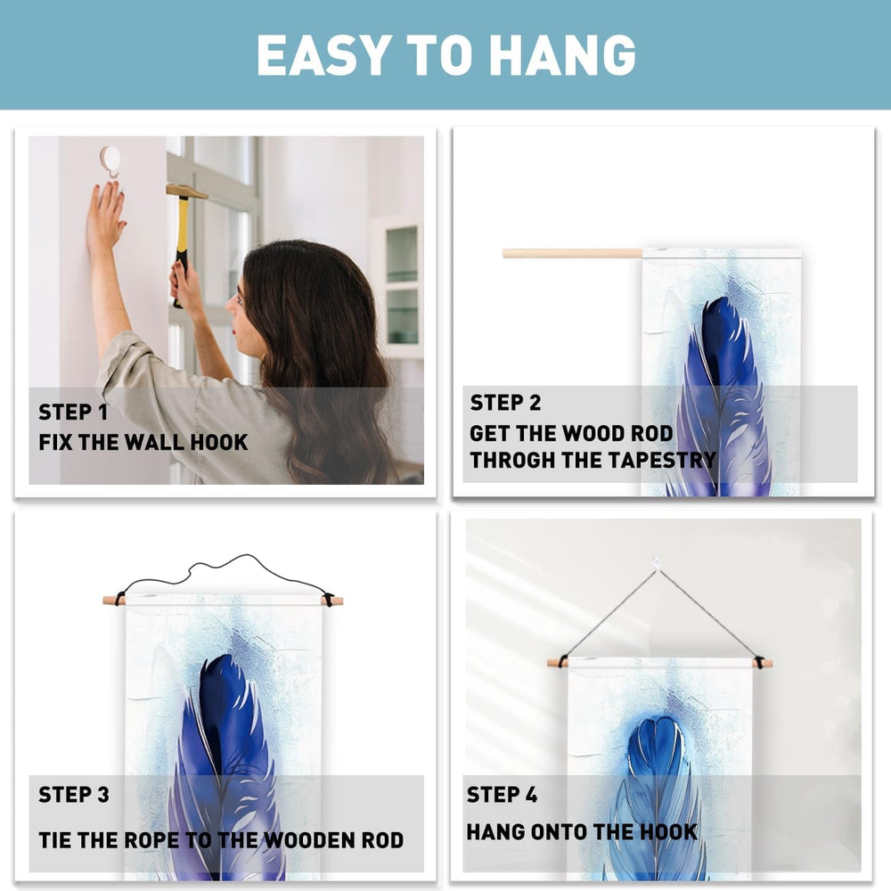 Tapisserie pligreat pack tapis plumes bleu mur vertical Maison - Accessoires et Décorations Naty Shop