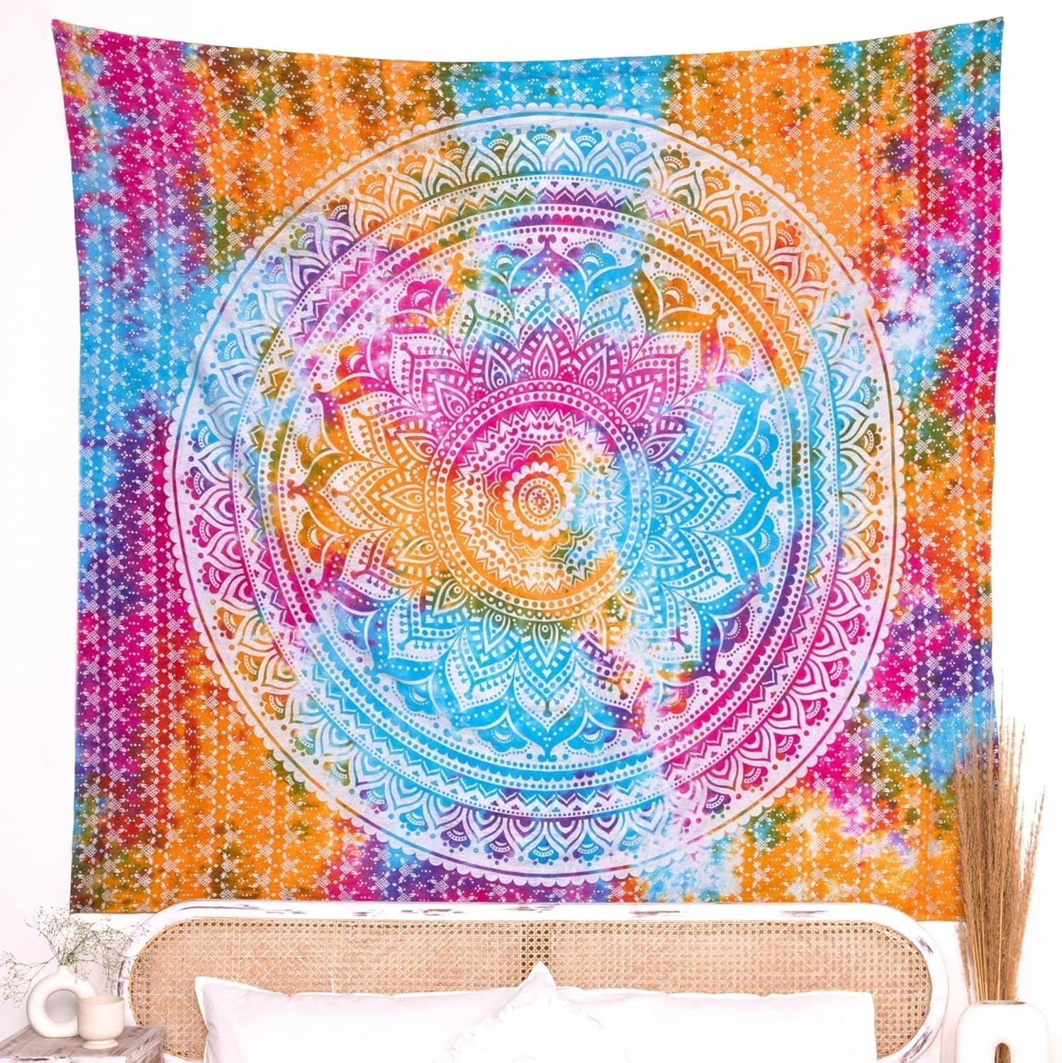 Tapisserie rajrang mandala coton grand vert Accueil - Accessoires et Décorations Naty Shop Multicolore 152,4L X 127B Cm